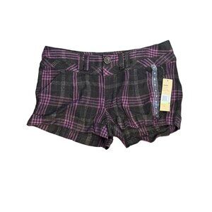 DKNY Plaid Juniors Shorts Size 30 Brown Purple Wool Blend Fall-Winter Style